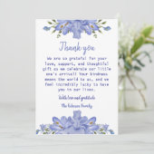 Elegant Blue Floral Baby Shower Danke Karte (Stehend Vorderseite)