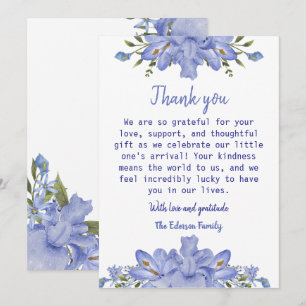 Elegant Blue Floral Baby Shower Danke Karte