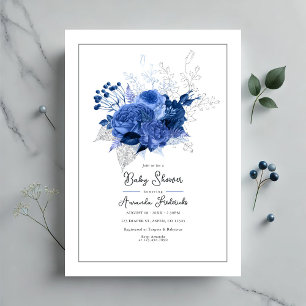 Elegant Blue Floral Baby Shower Einladung