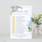 Elegant Blue Floral Baby Shower Game Printed, Boy (Stehend Vorderseite)