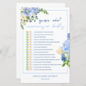 Elegant Blue Floral Baby Shower Game Printed, Boy (Vorne/Hinten)