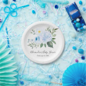 Elegant Blue Floral Baby Shower Plate Pappteller (Party)