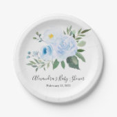 Elegant Blue Floral Baby Shower Plate Pappteller (Vorderseite)