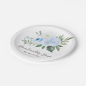 Elegant Blue Floral Baby Shower Plate Pappteller (Schrägansicht)