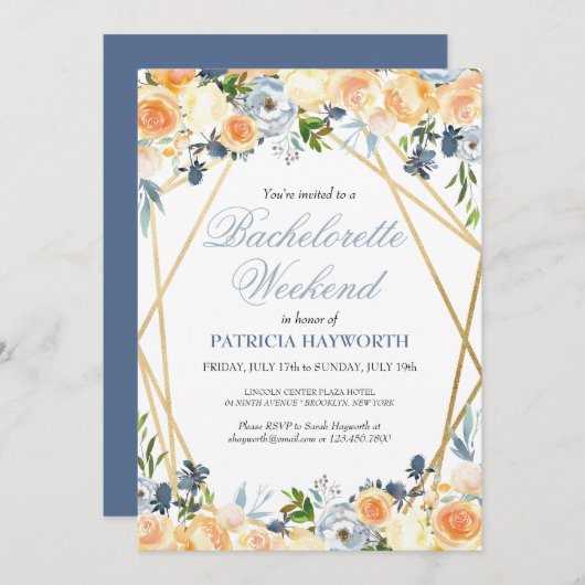 Elegant Blue Floral Bachelorette Wochenende Einladung (Vorne/Hinten)