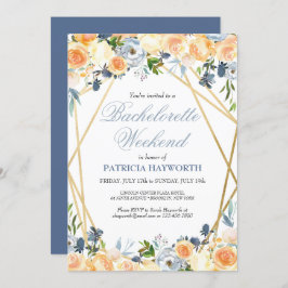 Elegant Blue Floral Bachelorette Wochenende Einladung