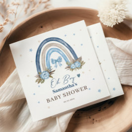 Elegant Blue Floral Beige Boho Rainbow Serviette