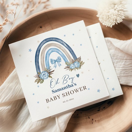 Elegant Blue Floral Beige Boho Rainbow Serviette