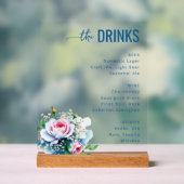 Elegant Blue Floral Beverage Menu Acrylschild (Neutral)