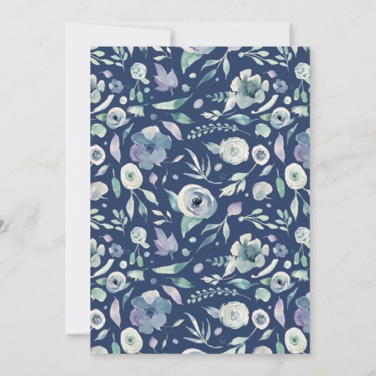 Elegant Blue Floral Birthday Tee Einladung (Rückseite)