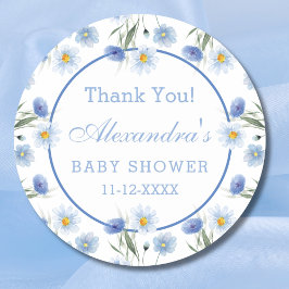 Elegant Blue Floral Boho Baby Shower Vielen Dank Runder Aufkleber