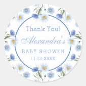 Elegant Blue Floral Boho Baby Shower Vielen Dank Runder Aufkleber (Vorderseite)