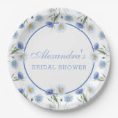 Elegant Blue Floral Boho Brautparty Pappteller (Vorderseite)