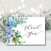 Elegant Blue Floral Boho Wedding Dankeschön Card