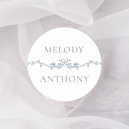 Elegant Blue Floral Border Monogramme Runder Aufkleber