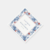 Elegant Blue Floral Border Serviette (Ecke)