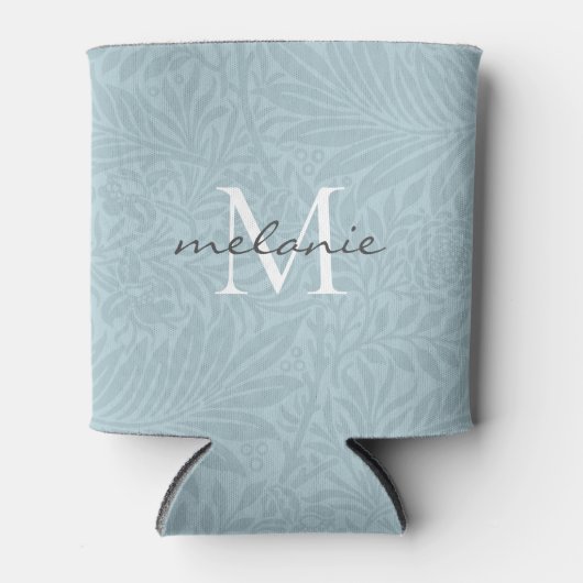 Elegant Blue Floral Botanical Script Monogram Dosenkühler (Vorderseite)