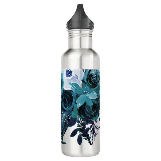 Elegant Blue Floral Bouquet mit Namen Edelstahlflasche (Links)