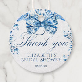 Elegant Blue Floral Bow Calligraphy Vielen Dank Geschenkanhänger