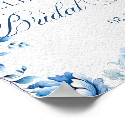 Elegant Blue Floral Bow Toile Calligraphy Willkomm Poster (Ecke)