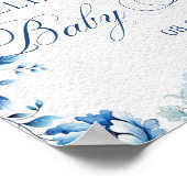 Elegant Blue Floral Bow Toile Calligraphy Willkomm Poster (Ecke)