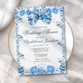 Elegant Blue Floral Bow Wedding Couples Dusche Einladung