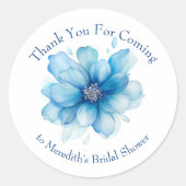 Elegant Blue Floral Brautparty Vielen Dank Runder Aufkleber (Vorderseite)