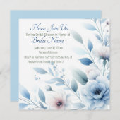 Elegant Blue Floral Bridal Shower Einladung (Vorne/Hinten)