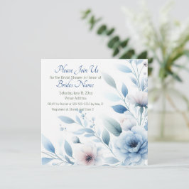Elegant Blue Floral Bridal Shower Einladung