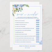 Elegant Blue Floral Bridal Shower Game Printed (Vorne/Hinten)