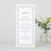 Elegant Blue Floral Bridal Shower Menükarte (Stehend Vorderseite)