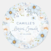 Elegant Blue Floral Bridal Shower Round Sticker (Vorderseite)