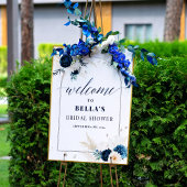 Elegant Blue Floral Bridal Shower Welcome Sign Poster