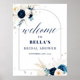 Elegant Blue Floral Bridal Shower Welcome Sign Poster