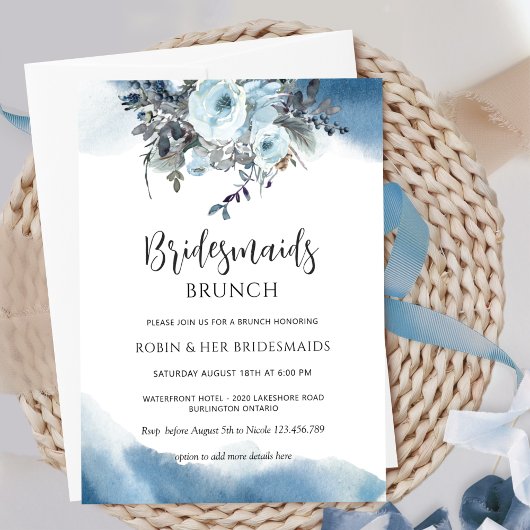 Elegant Blue Floral Bridesmaids Brunch/Mittagessen Einladung