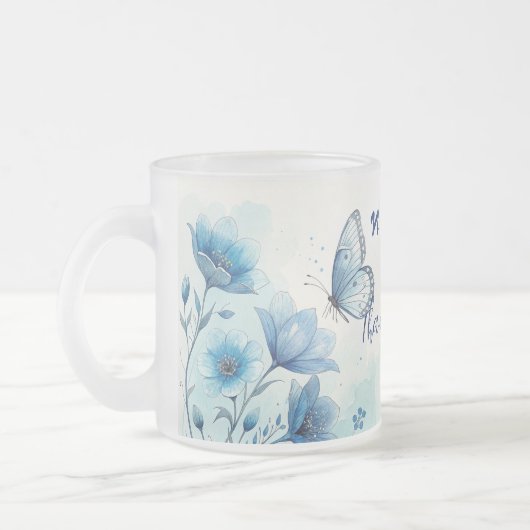Elegant Blue Floral & Butterfly Custom Mattglastasse (Links)
