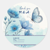 Elegant Blue Floral & Butterfly Custom Runder Aufkleber (Vorderseite)