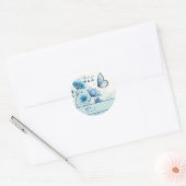 Elegant Blue Floral & Butterfly Custom Runder Aufkleber (Umschlag)