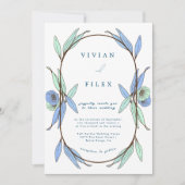 Elegant Blue Floral Capsul Wedding Einladung (Vorderseite)