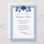 Elegant Blue Floral Chic Script Wedding Einladung (Vorderseite)