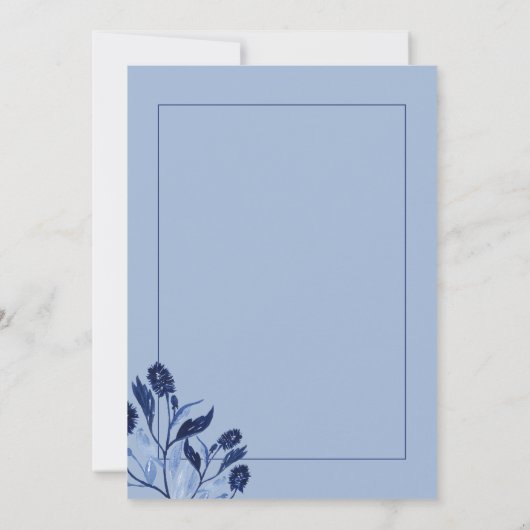 Elegant Blue Floral Chic Script Wedding Einladung (Rückseite)