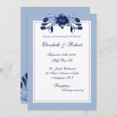Elegant Blue Floral Chic Script Wedding Einladung (Vorne/Hinten)