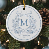 Elegant Blue Floral Christmas Ornament