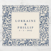 Elegant blue floral classic wedding schaumweinetikett (Einzelnes Label)