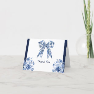 Elegant Blue Floral Coquette Bow Boy Baby Shower Dankeskarte