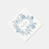 Elegant Blue Floral Crest Monogram Wedding Serviette (Ecke)