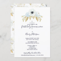 Elegant Blue Floral Cross Erste Heilige Kommune