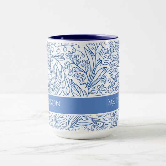 Elegant Blue Floral Custom Tasse (Zentrum)