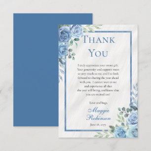 Elegant Blue Floral Dankeschön Card Dankeskarte