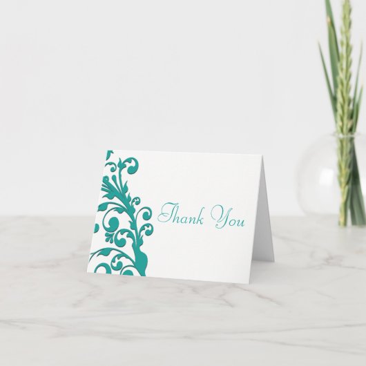 Elegant Blue Floral Dankeskarte (Vorderseite)